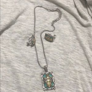 Jade and silver earring/necklace set